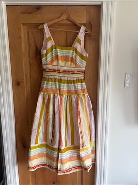 HUNTER BELL Pastel Multi-Striped Sleeveless Midi Dress